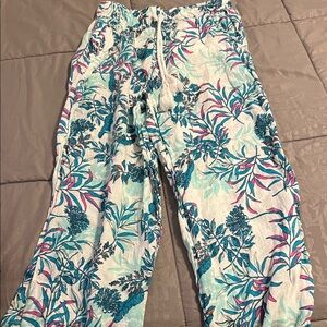 Cynthia Rowley Floral Wide Leg Pants - Blue and Pink